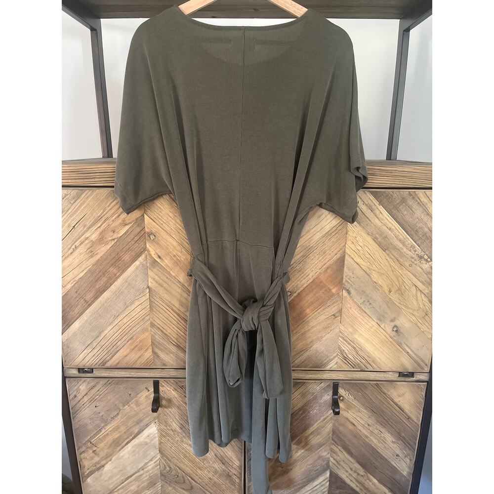 Lou & Grey Olive Green Ribbed Faux Wrap T-shirt Dress Medium - Picture 5 of 7